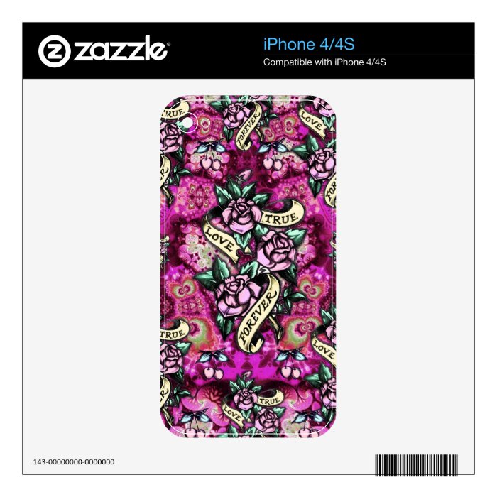 True Love Forever Psychedelic roses and banners. Skin For iPhone 4S