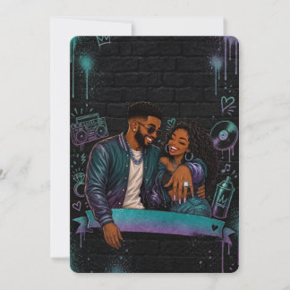 True Love Graffiti Black Couple Wedding Invite