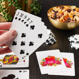 True Love Heart Ribbon with Floral Elements Poker Cards