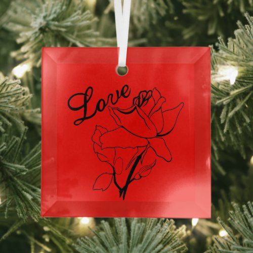 True Love Heart Roses Valentines Day Sweetest Glass Ornament
