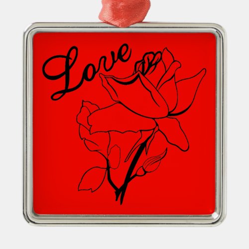 True Love Heart Roses Valentines Day Sweetest Metal Ornament
