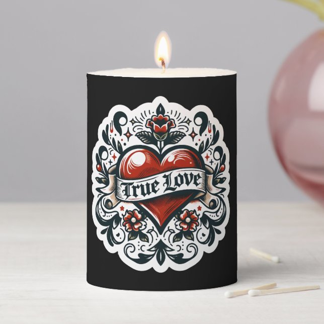 True Love Heart Tattoo Look Artistic  Pillar Candle (In Situ)