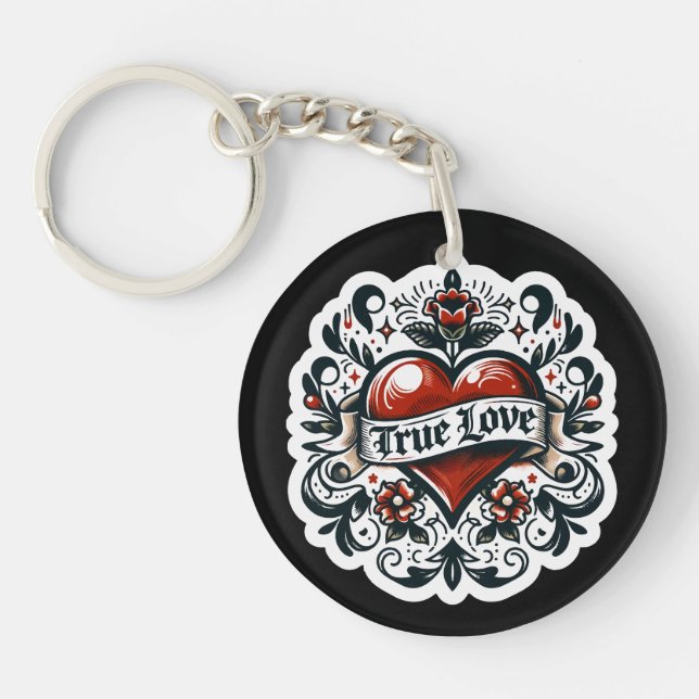 True Love Heart Tattoo Sticker Style Artistic  Keychain (Front)