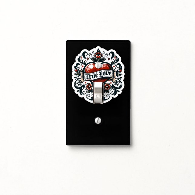 True Love Heart Tattoo Sticker Style Artistic  Light Switch Cover (In Situ)