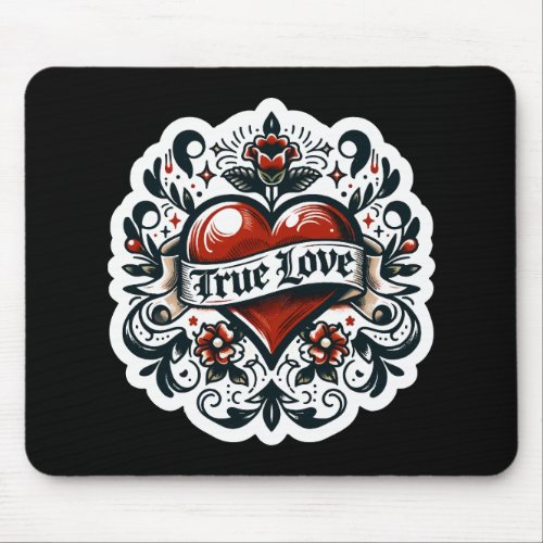 True Love Heart Tattoo Sticker Style Artistic  Mouse Pad