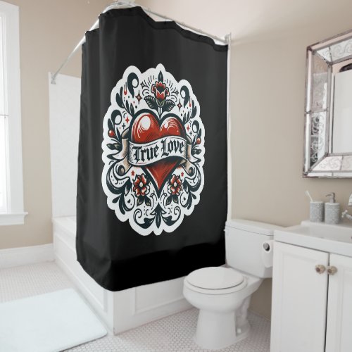 True Love Heart Tattoo Sticker Style Artistic  Shower Curtain