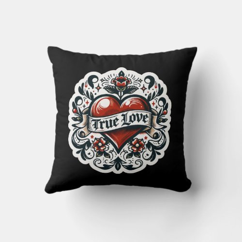 True Love Heart Tattoo Sticker Style Artistic  Throw Pillow