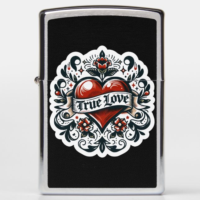 True Love Heart Tattoo Sticker Style Artistic  Zippo Lighter (Front)