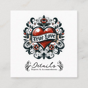 True Love Heart Tattoo Sticker Wedding Details Square Business Card