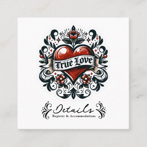 True Love Heart Tattoo Sticker Wedding Details Square Business Card