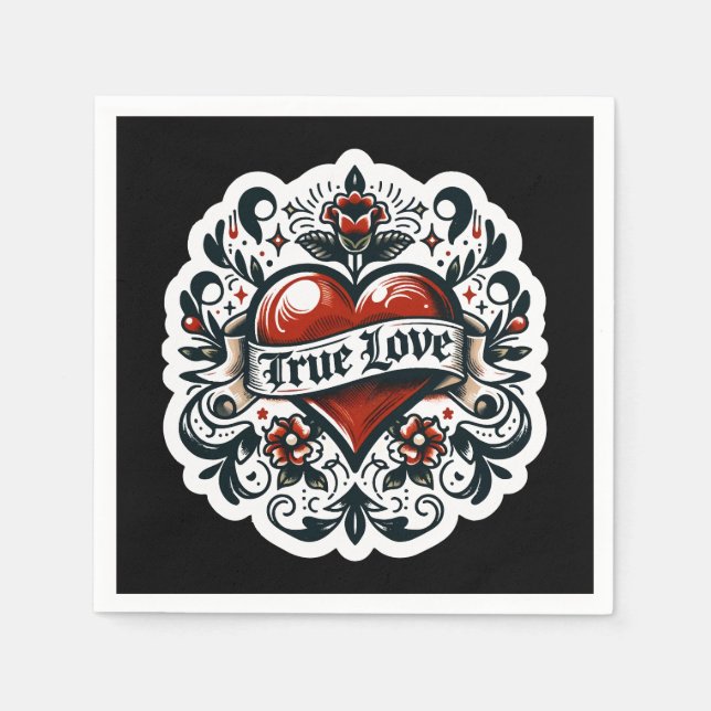 True Love Heart Tattoo Sticker Wedding Engagement  Napkins (Front)