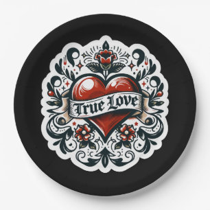 True Love Heart Tattoo Sticker Wedding Engagement  Paper Plates