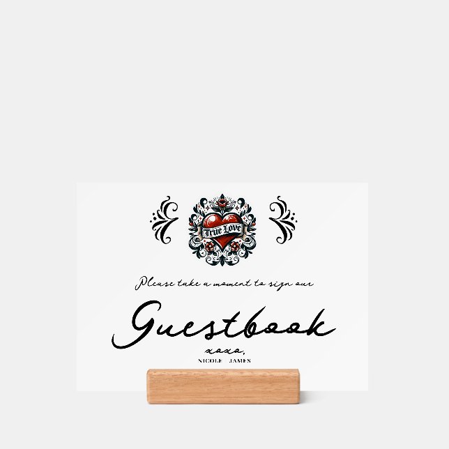 True Love Heart Tattoo Sticker Wedding Holder (Woodblock)