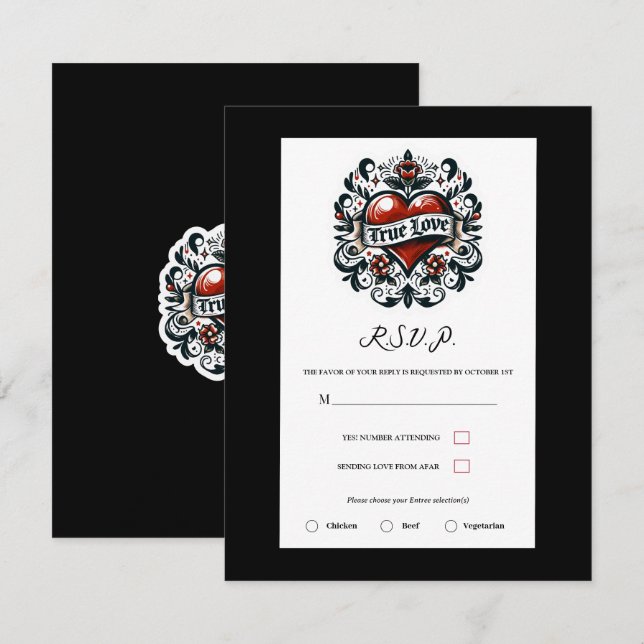 True Love Heart Tattoo Sticker Wedding RSVP Invitation (Front/Back)
