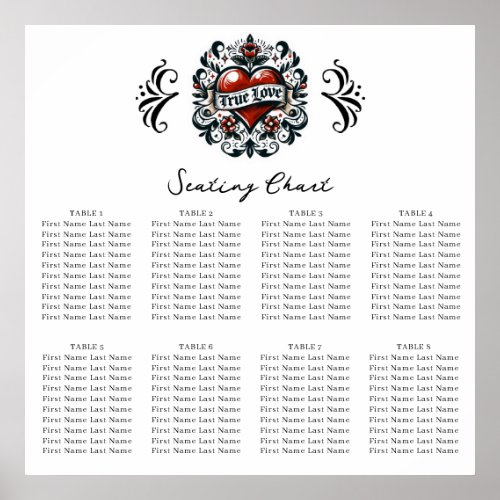 True Love Heart Tattoo Sticker Wedding Seating  Poster