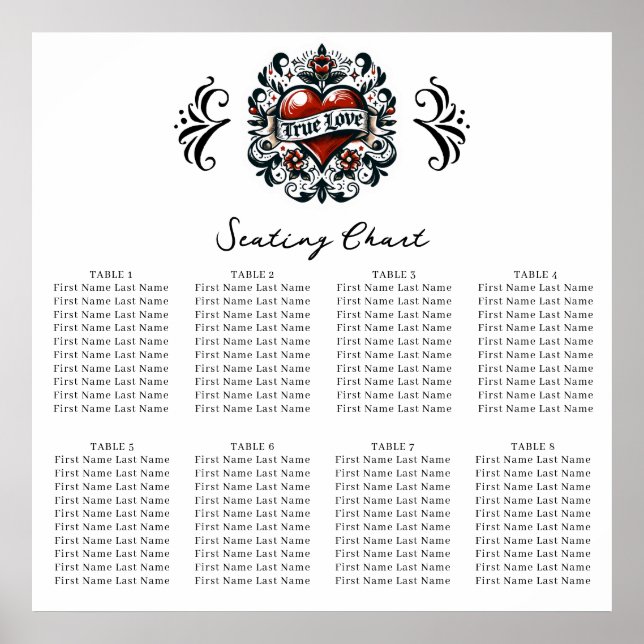 True Love Heart Tattoo Sticker Wedding Seating  Poster (Front)