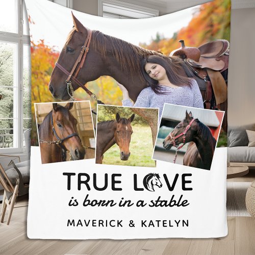 True Love Horse Lover Personalized 4 Photo Collage Fleece Blanket