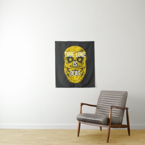 True Love Is Dead Big Yellow Bearded Skull Tapestry