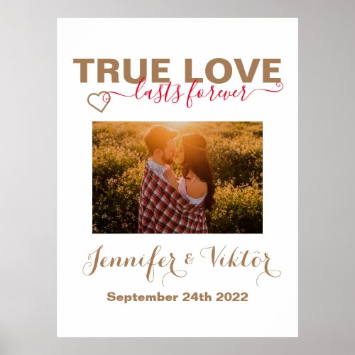 True Love lasts Forever Couple Photo Heart Gold Poster