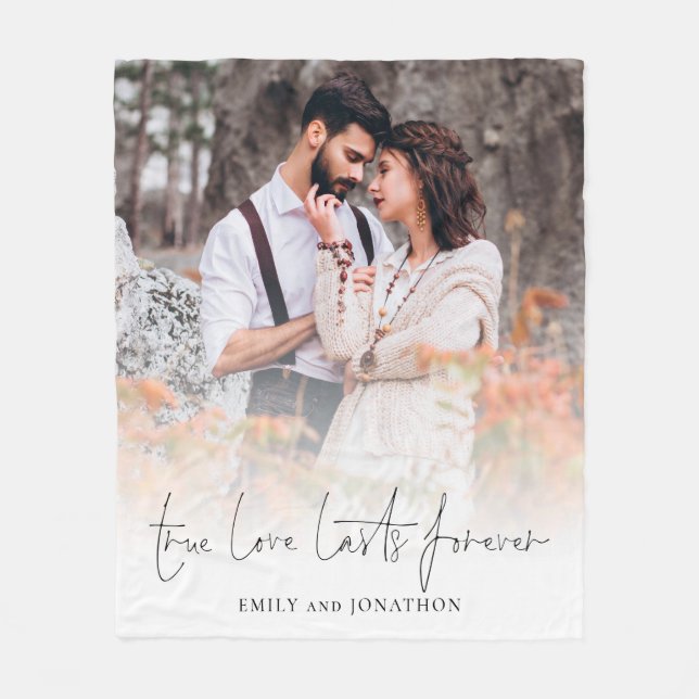 True Love Lasts Forever Couple Photo Overlay Fleece Blanket (Front)
