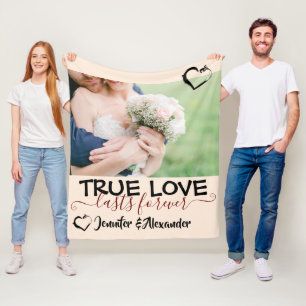 True Love Lasts Forever Cute Couple Heart Photo Fleece Blanket