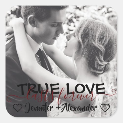 True Love Lasts Forever Cute Couple Heart Photo Square Sticker