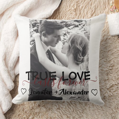 True Love Lasts Forever Cute Couple Heart Photo Throw Pillow