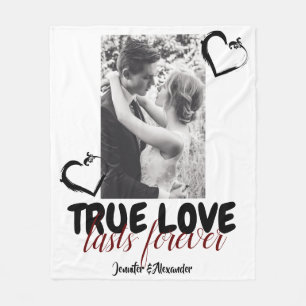 True Love Lasts Forever Hearts Cute Couple Photo Fleece Blanket