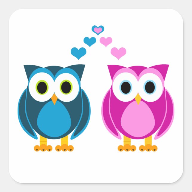 True Love - Owl Cartoon Square Sticker (Front)