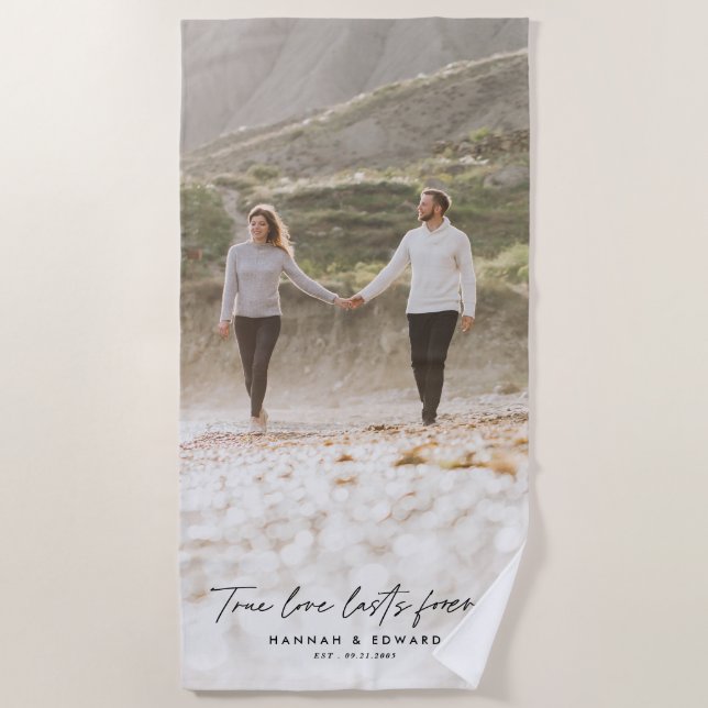 True Love photo modern minimal personalised gift Beach Towel (Front)