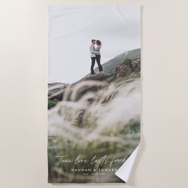 True Love photo modern minimal personalised gift F Beach Towel (Front)