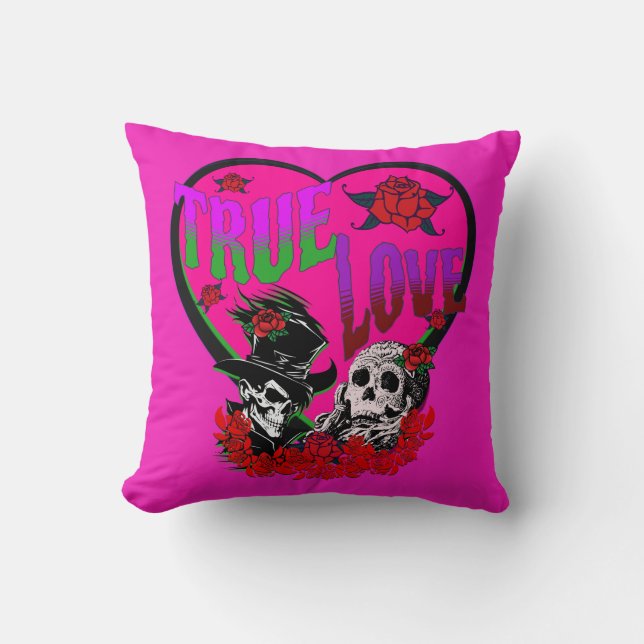 True Love Pink Custom Skull Couple  Throw Pillow (Front)
