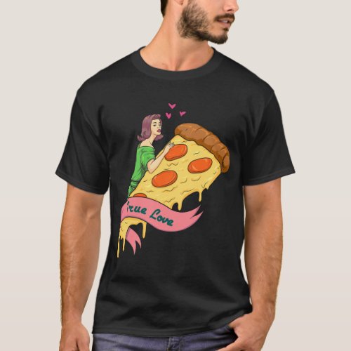 True Love Pizza Slice Retro Romance Novel Design _ T_Shirt