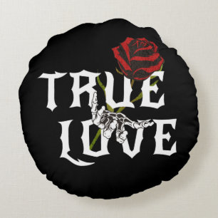 True love Red flower and skull hand Round Pillow