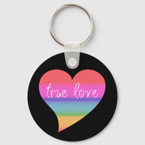 True Love Retro Rainbow Valentines Day Keychain