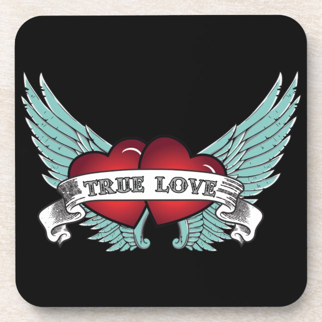 True Love Rockabilly Winged Heart Beverage Coaster (Front)