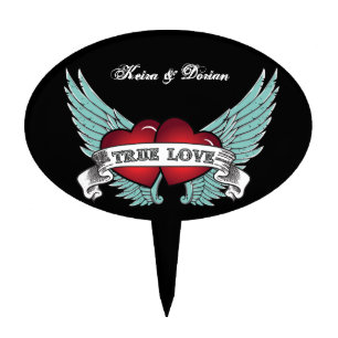 True Love Rockabilly Winged Heart Cake Topper