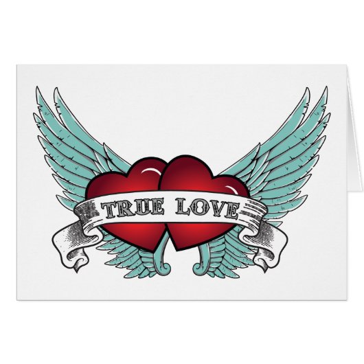 True Love Rockabilly Winged Heart Cards (Front Horizontal)