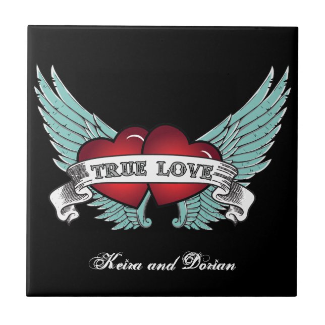 True Love Rockabilly Winged Heart Ceramic Tile (Front)