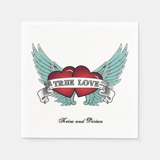True Love Rockabilly Winged Heart Napkins (Front)