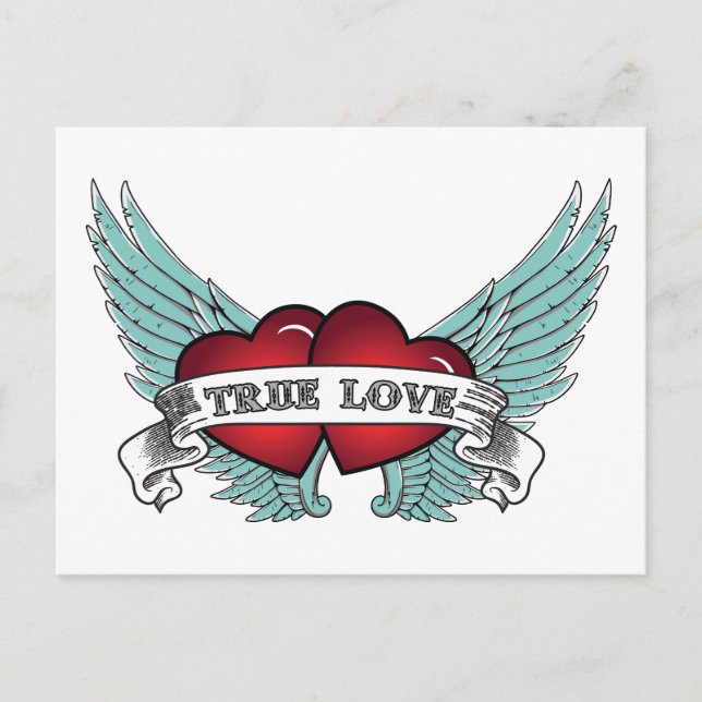 True Love Rockabilly Winged Heart Postcard (Front)