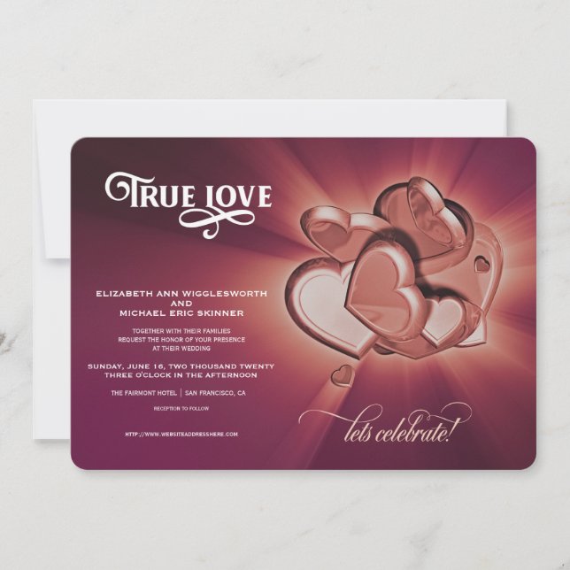 True Love Rose Gold Hearts Wedding Invitation (Front)