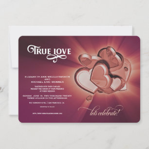 True Love Rose Gold Hearts Wedding Invitation