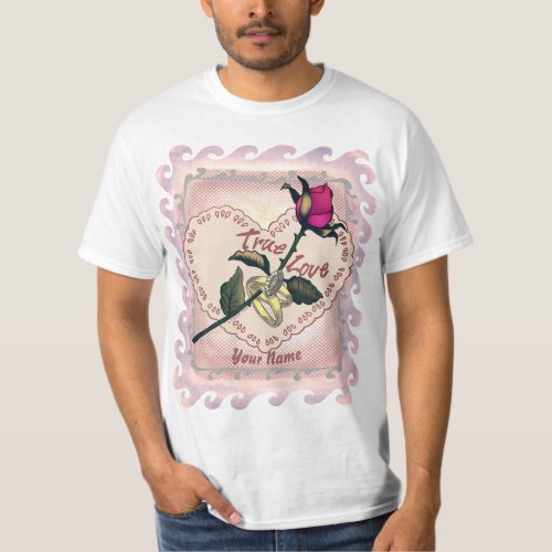 True Love Rose Heart  custom name t_shirt