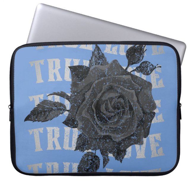 True Love Rose Romantic Valentine's Day B&W Laptop Sleeve (Front)