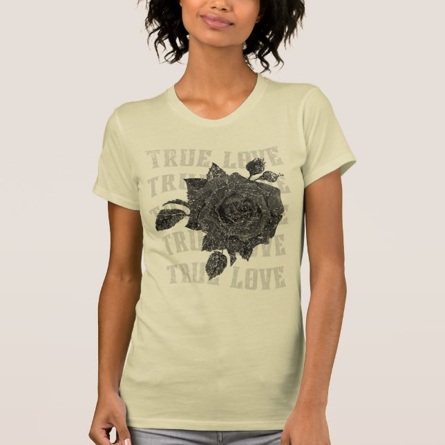 True Love Rose Romantic Valentine's Day B&W T-Shirt (Front)