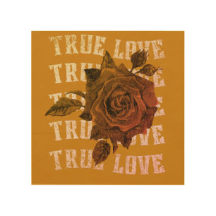True Love Rose Romantic Valentine's Day B&W Wood Wall Art