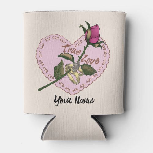 True Love Rose Wedding custom name Can Cooler