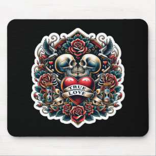 True Love Skeleton Heart Tattoo Look Mouse Pad