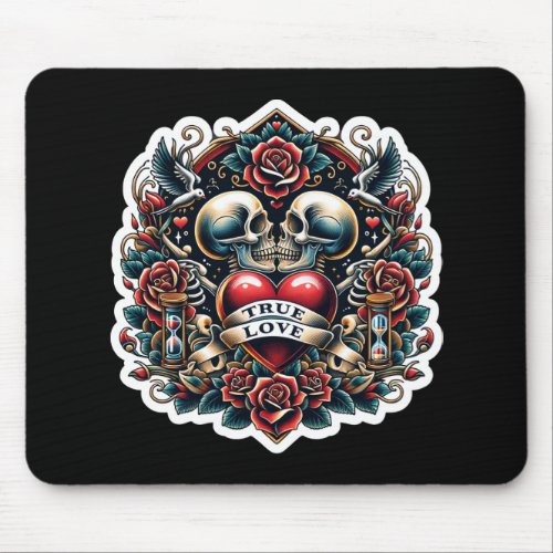 True Love Skeleton Heart Tattoo Look Mouse Pad